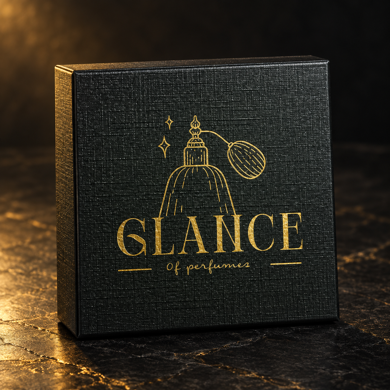 بوكس Glance الأسود بالشعار الذهبي