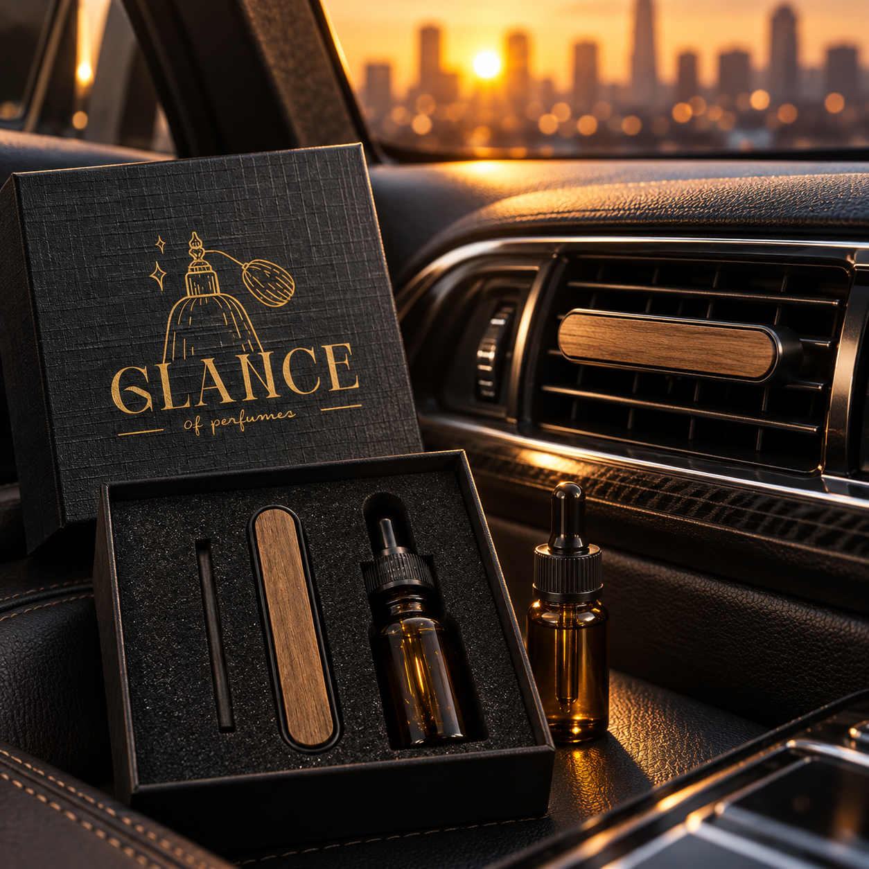 طقم معطر السيارة من Glance داخل سيارة فاخرة
